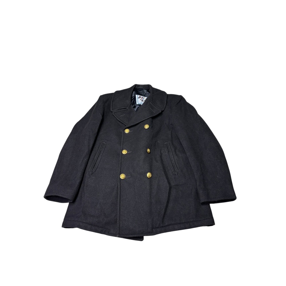 Vintage Sterlingwear Anchor Collection Mens‎ Pea Coat Black Wool USMS 42R USA